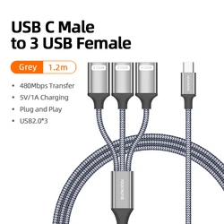 SUNKANDI Dual USB - A Female Extension Cable with USB - C Adapter (Gray - 1.2m)