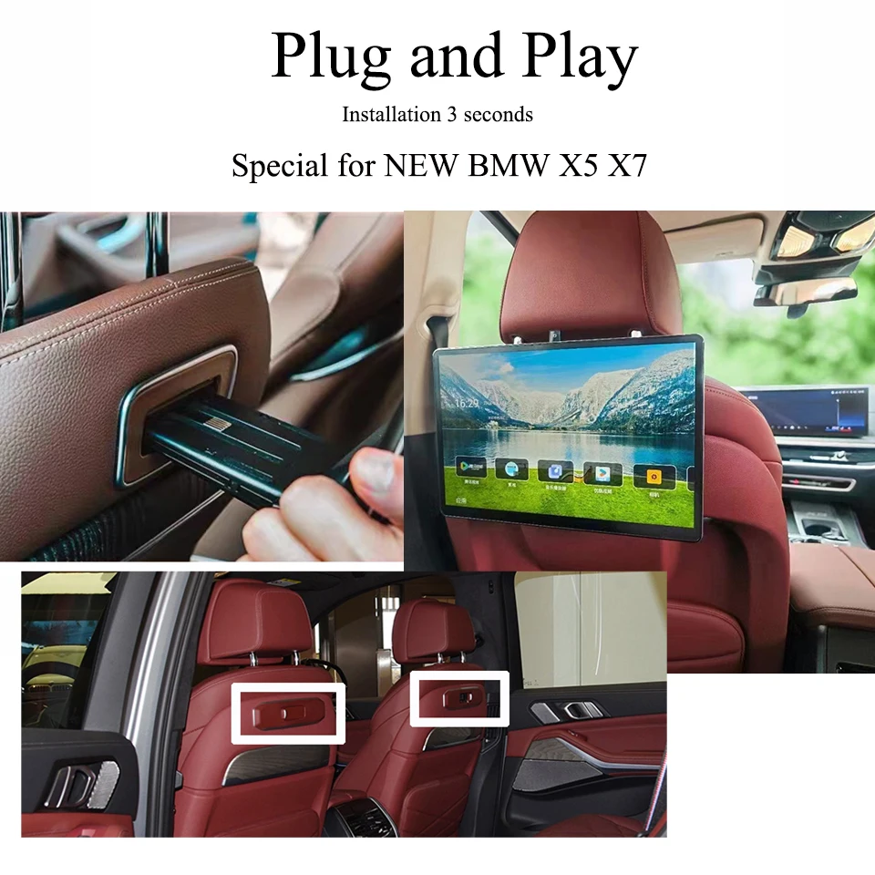 

4K HD 1080P Wifi TV In The Car Screen 13.3 inch Android 12.0 Headrest With Monitor For BMW X5 X7 Rear Seat Entertainment System