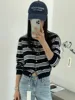Chic Spring New Classic Striped round Ne Button up Knitted Open Cardigan Soft Color Blo Design Women's Sweater
