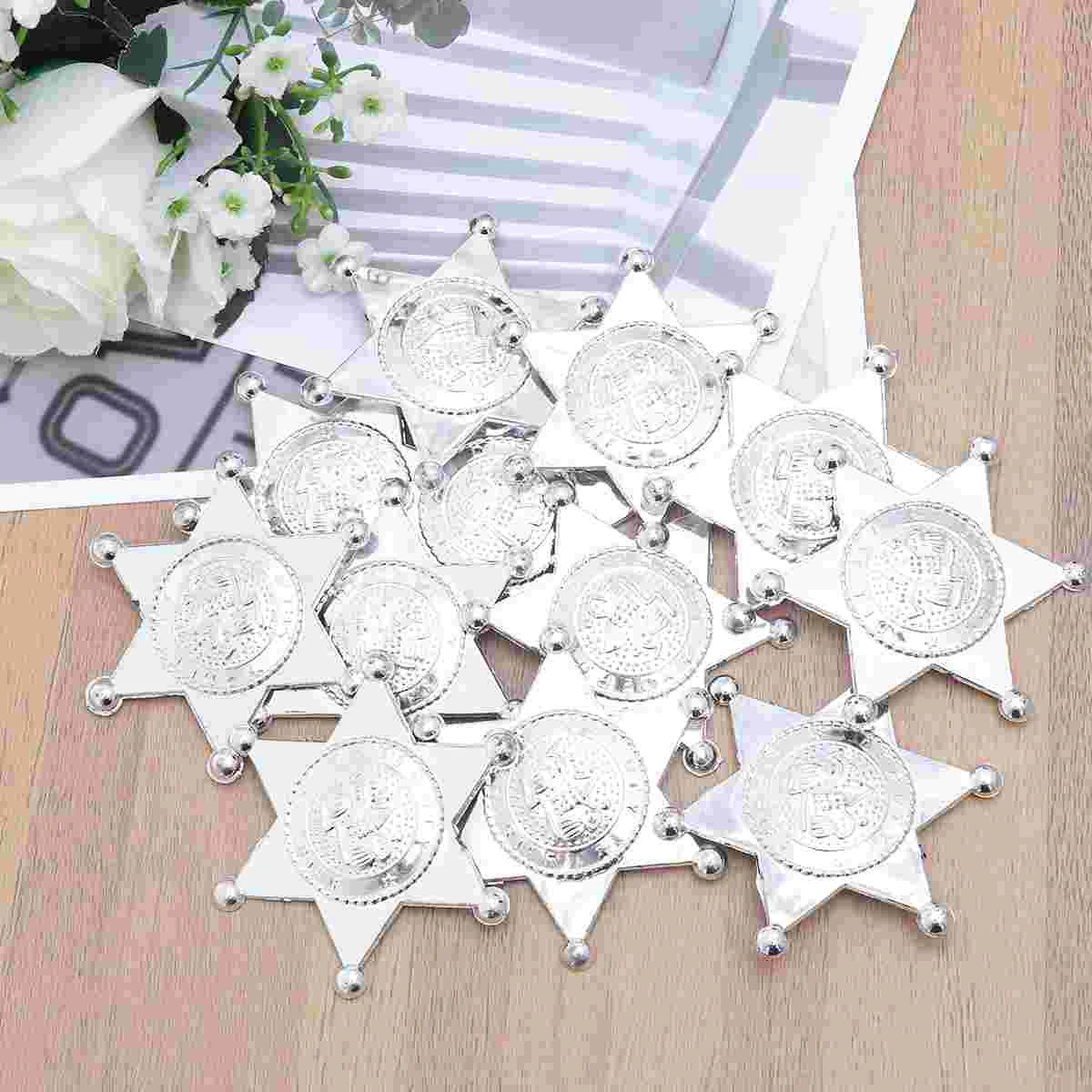 thumbnail image 2 of Sheriff Badges For Kids Pack Of 12 - Silver Star Badges With Name Stickers For Dress Up 2 of 13