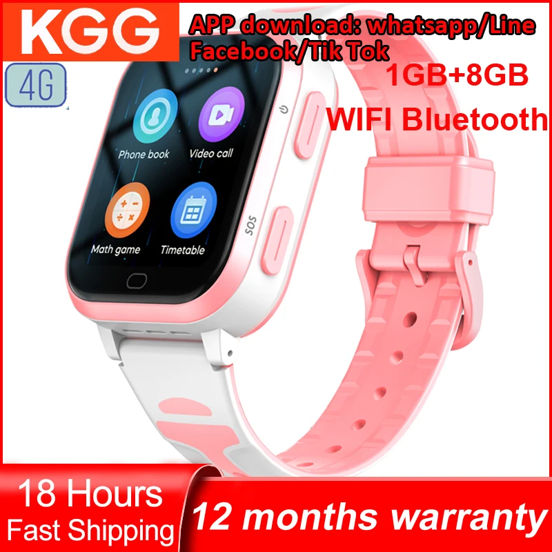 어린이용 스마트 GPS 와이파이 SOS 위치 워치 폰, 4G HD 영상 통화 원격 모니터, 블루투스 시계 앱 다운로드, 1GB + 8GB