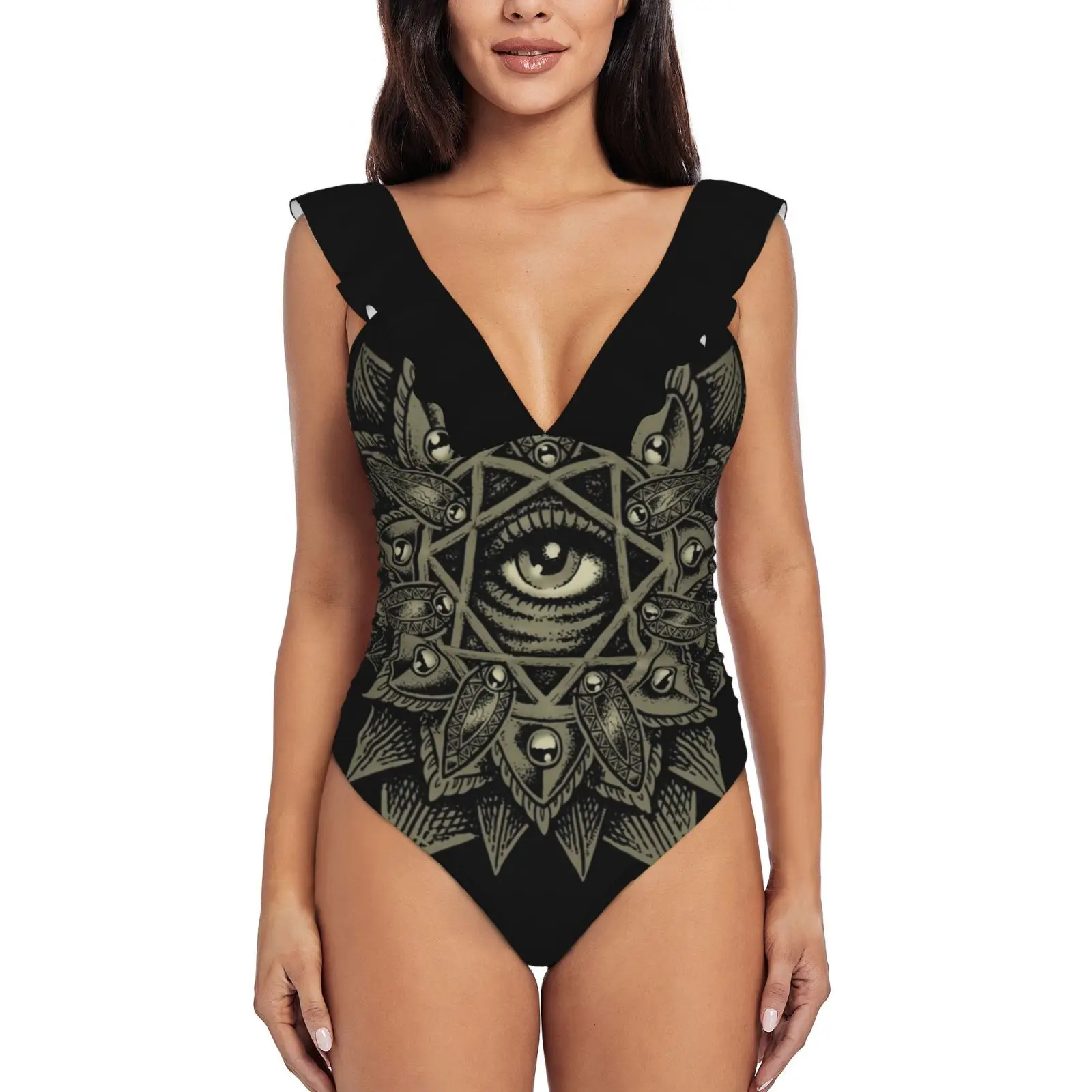 

Seven Rays Eye One Piece Swimsuit High Quality Swimwear Printed Push Up Monokini Summer Bathing Suit Seven Rays Occult Eye