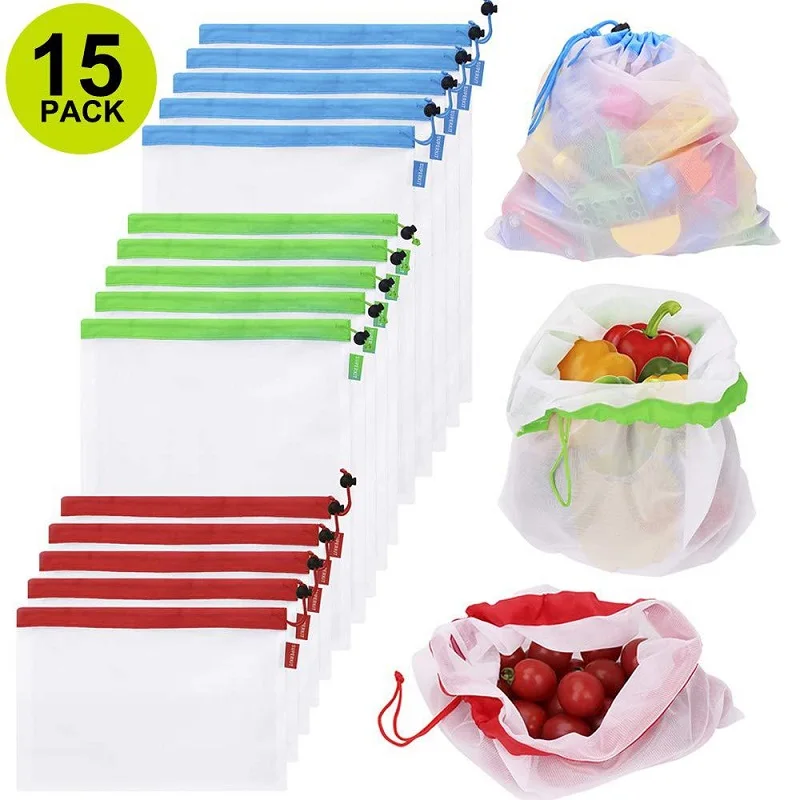 Eco-Friendly Reusable Mesh Produce Bags - Washable Grocery Storage for Fruits, Vegetables, and More