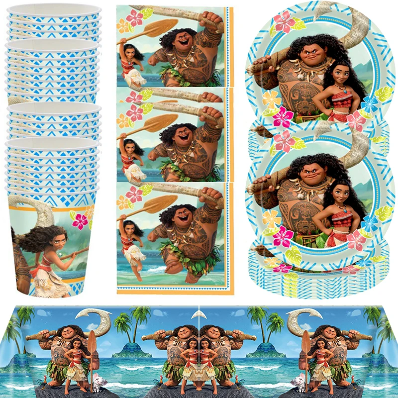 

61pcs/lot Moana Theme Tablecloth Plates Cups Kids Girls Favors Birthday Party Napkins Baby Shower Decoration Events Supplies