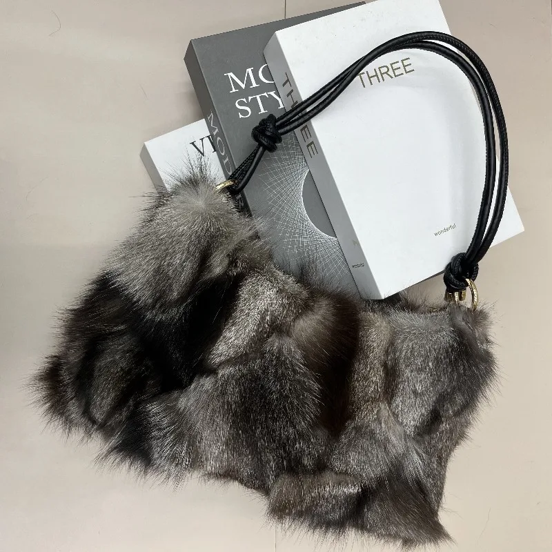 Luxury Real Fox Fur Women Messenger Bag 2025 Winter Ladies Warm Shoulder Bags Designer Fur Tote Bag Evening Party Clutch Bag