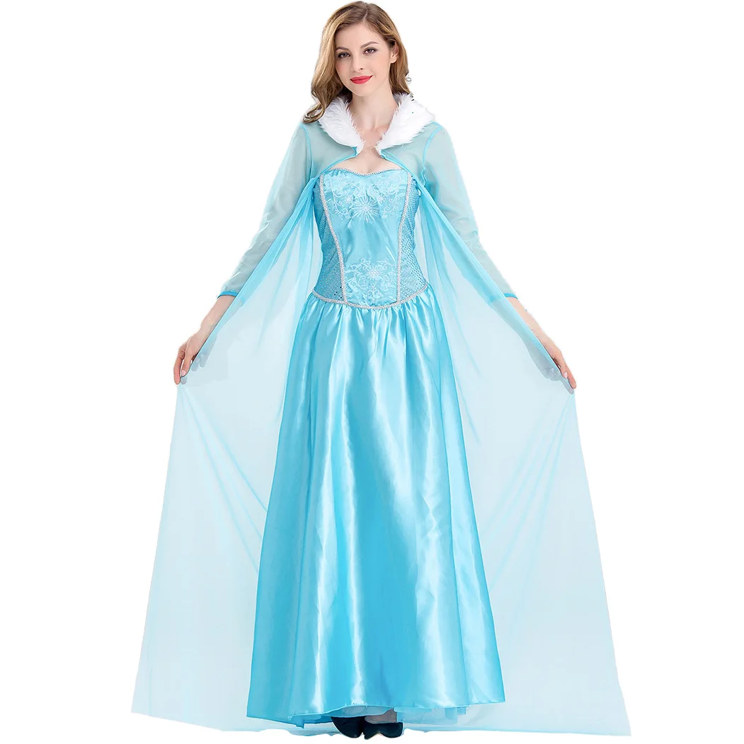 

Frozen Princess Elsa Cosplay Dress Carnival Costume Fashion Snow Queen Long Dress For Women Cape Purim Cosplay Fancy Party Dress