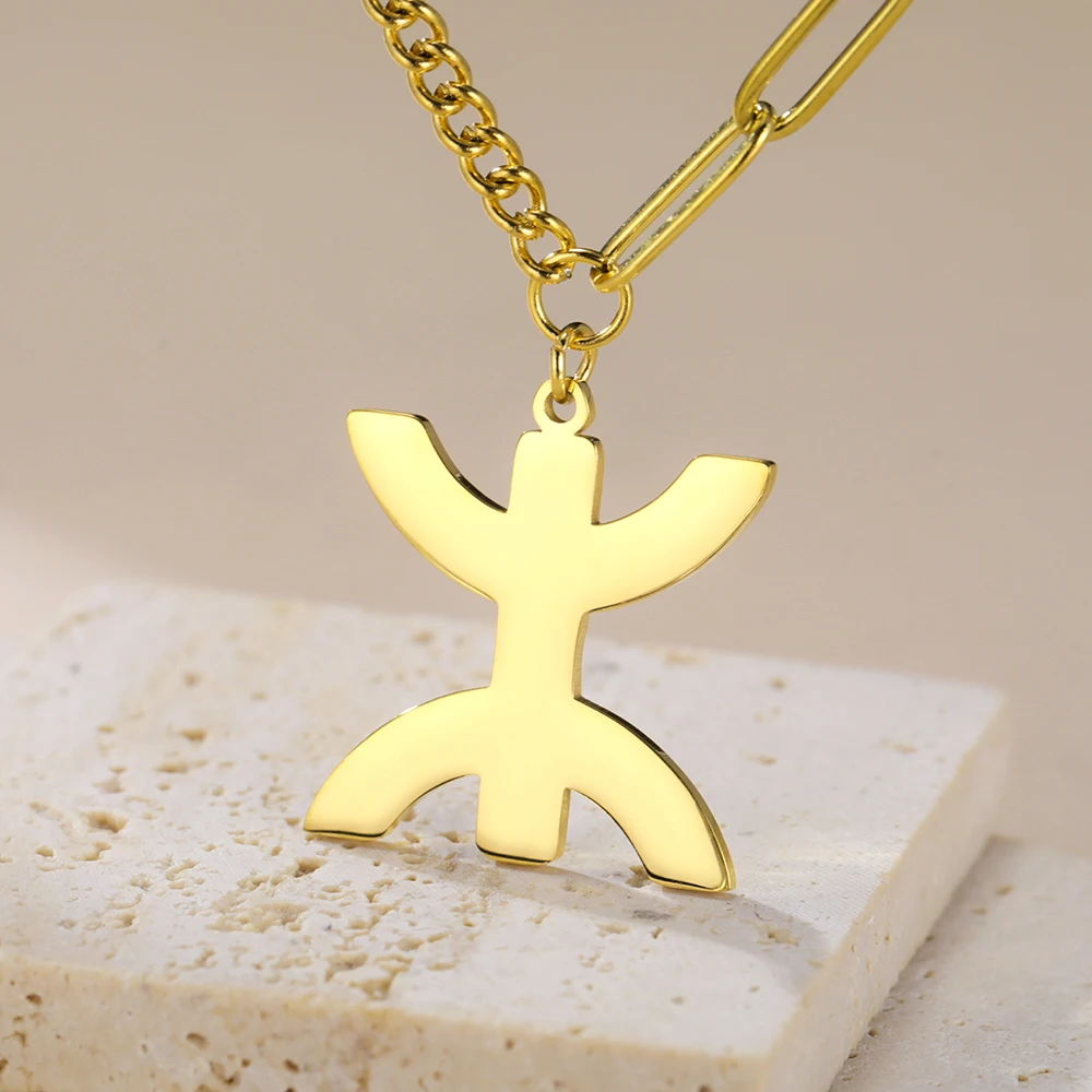 EUEAVAN Collana Con Ciondolo Mappa Berbera, Simbolo Amazigh, Gioiello Etnico In Acciaio Inox