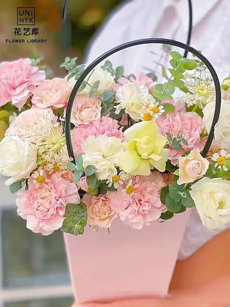 Valentine's Day Gift Flower Kraft Paper Handheld Bags Flowers Arrangement Portable Boxes Rectangular Trapezoidal 10pcs