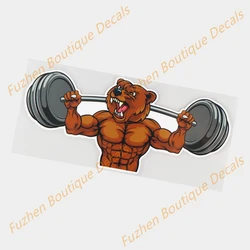 Fuzhen – décalcomanies de Boutique, accessoires extérieurs, ours levage d'haltère, personnalité, dessin animé, autocollant de fenêtre, pare choc de voiture 