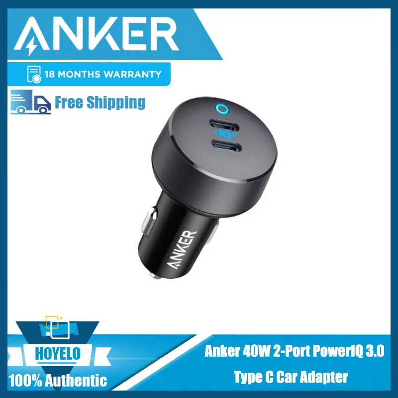 Anker USB C Car Charger 40W 2-Port PowerIQ 3.0 Type C Car Adapter, PowerDrive III Duo with Power Delivery