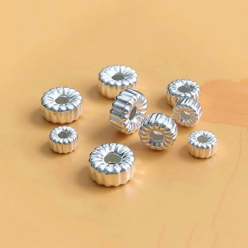925 Sterling Silver Corrugated Roundel Beads Silver Beads for Jewelry Making Handmde DIY Accessories Jewelry Findings Beads