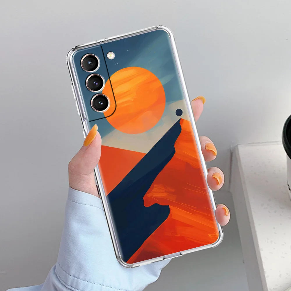 Abstract Mountain Sunrise Line Soft Clear Phone Case Cover