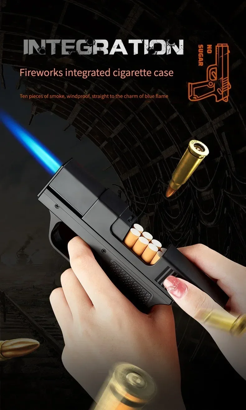 2025 New Clip Gun Type Butane Gas Lighter Three Capacity Cigarette Holder Windproof Jet Blue Flame Portable Lighters Men's Gifts