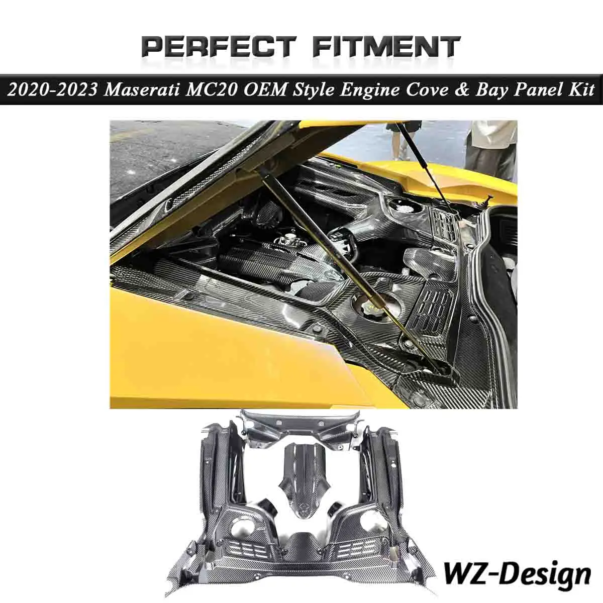 Car-Styling Dry Carbon Mc20 Coperchio Motore E Pannello Bay Adatto Per 2020-2023 Maserati Mc20 Coperchio Motore Stile Oem E Kit Pannello Bay
