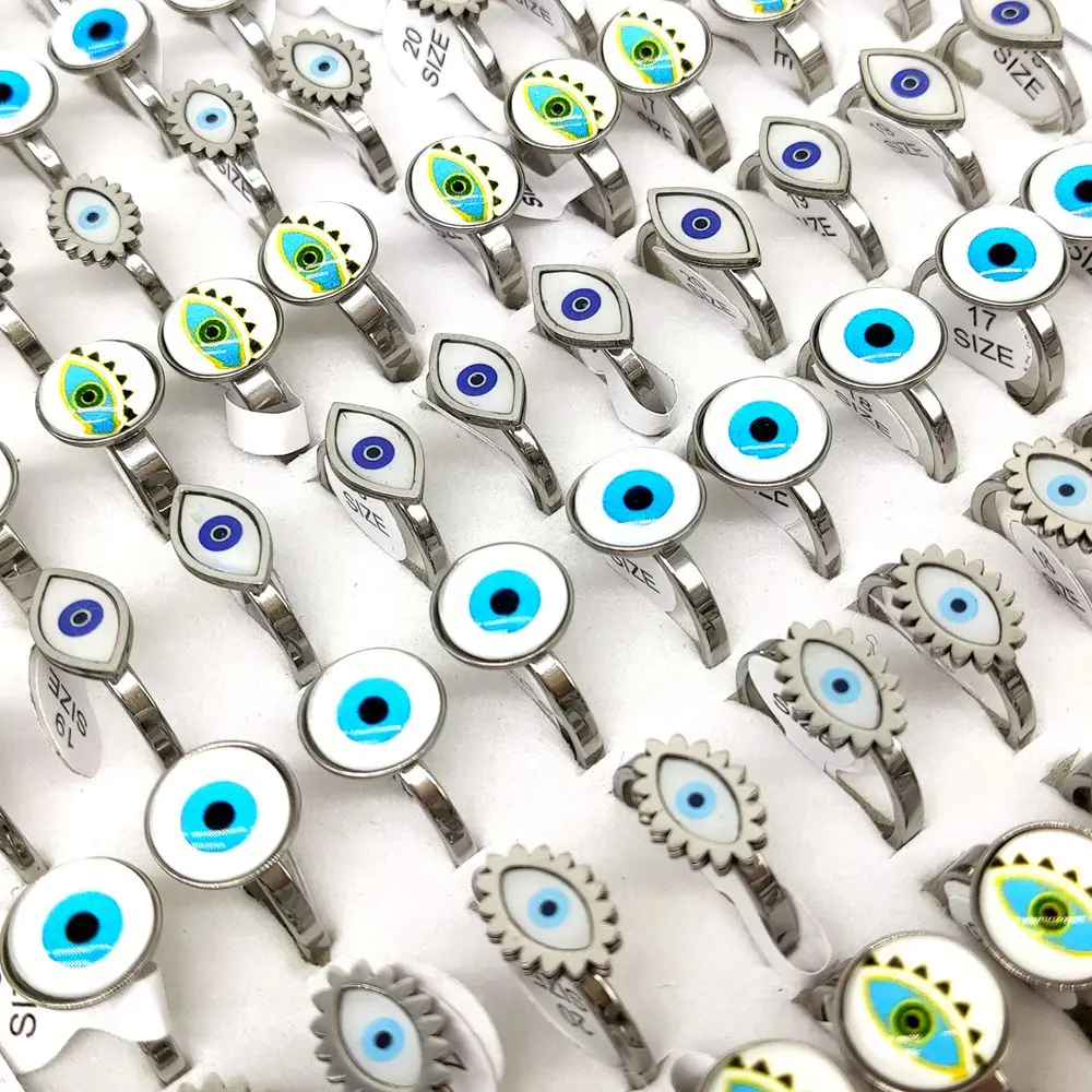 20Pcs New Trendy Stainless steel Jewelry Eye Evil Eye Rings Women Man Ring Wholesale 4