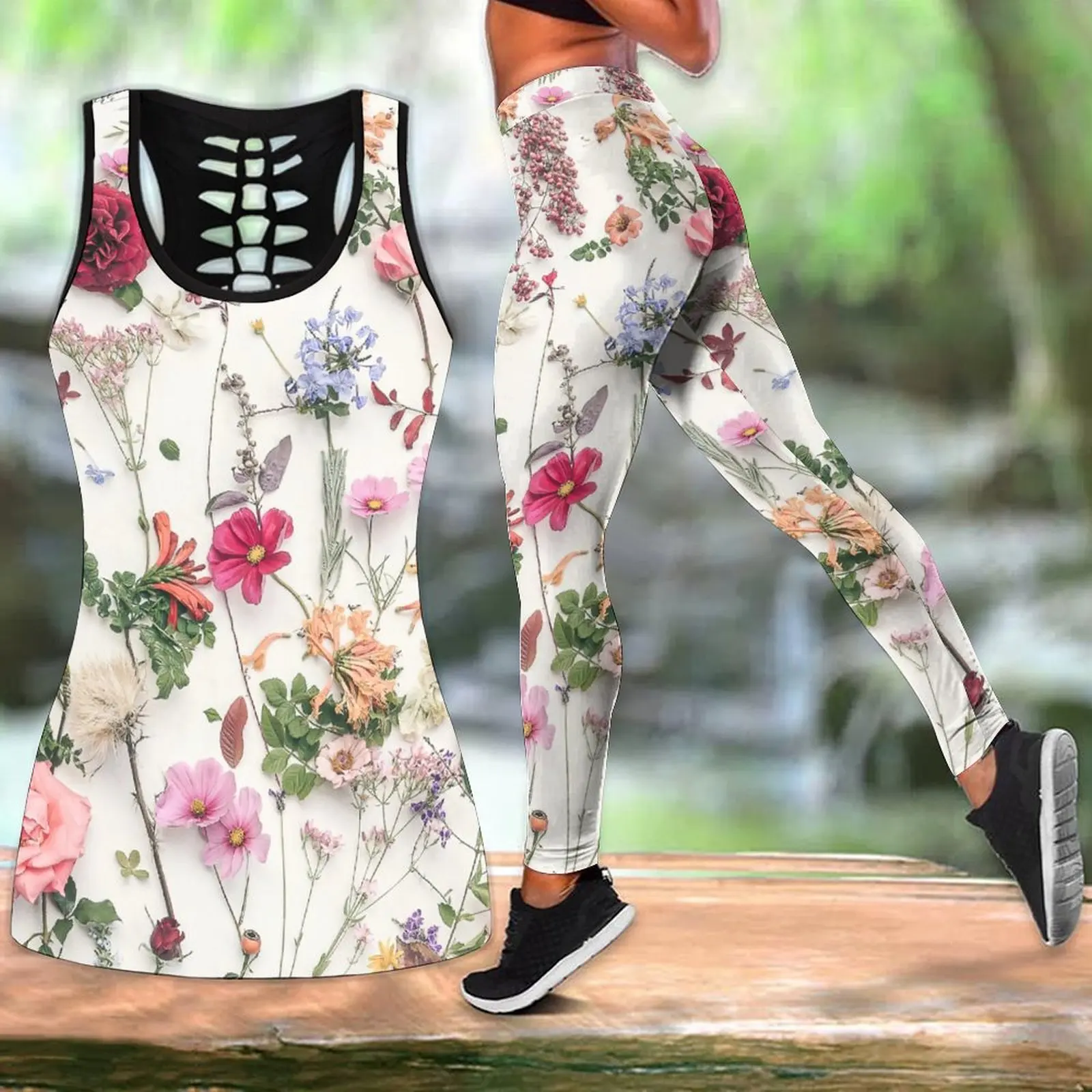 Women Fashion butterfly flower 3D print two pieces set Sleeveless Shirt and  legging Summer combo tank top & legging outfit Plus Size S-5XL | Wish