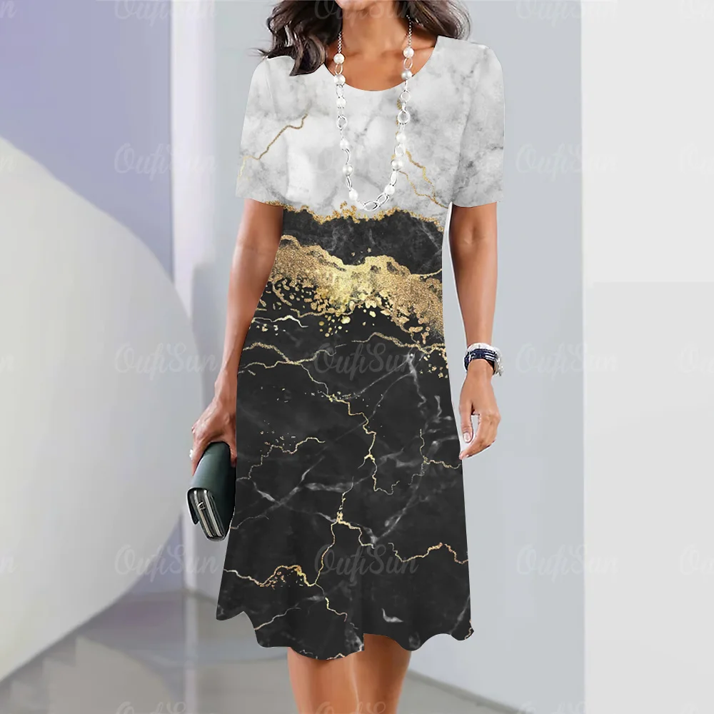 2024 New Women's Dresses Graphic Print Elegant & Beautiful Midi Dresses Plus Size Female Summer One-piece Dress Free Shipping 