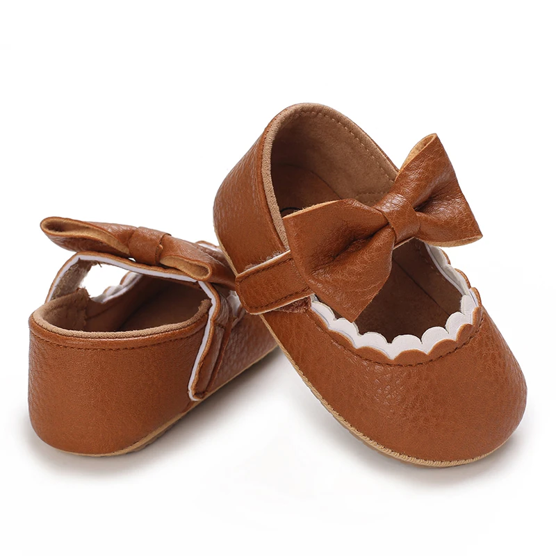 Vintage Cute Bowknot Solid Color Mary Jane Shoes For Baby Girls Comfortable Lightweight Non Slip Dress Shoes For Indoor Outdoor