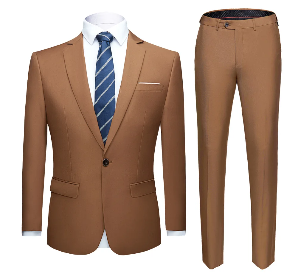 

Khaki Suits for Men 2023 Fashion Casual Business Groom Wedding Suit 2 Pieces Set Male One Button Blazers Jacket Trousers Pants
