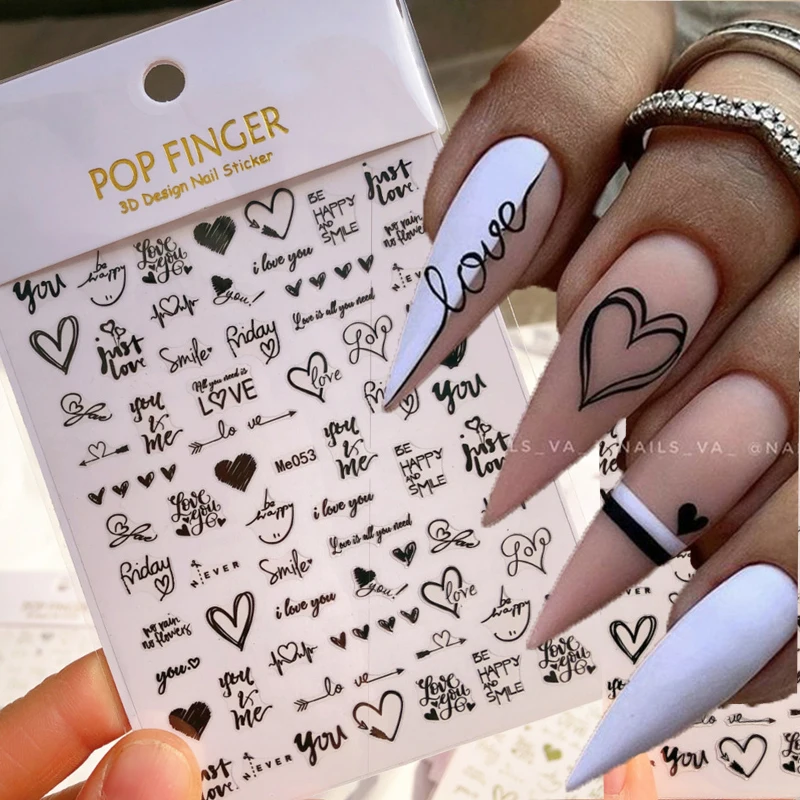 3D Nail Stickers Red Heart Love Self-Adhesive Slider Nail Art Decorations Valentine's Day Decals Manicure Accessories Tool 1PC
