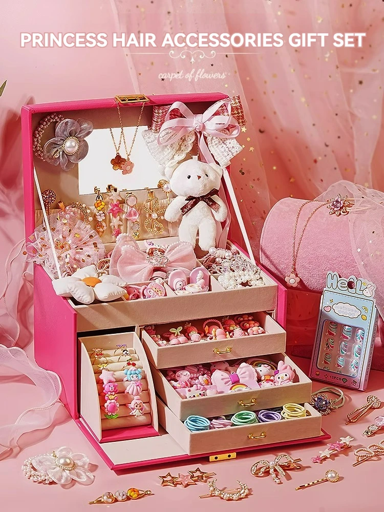 JOVOW Princess Jewelry Set Girl Hair Accessories Storage Box Princess Exquisite Hair Accessories Gift Box Girl Toy Birthday Gift