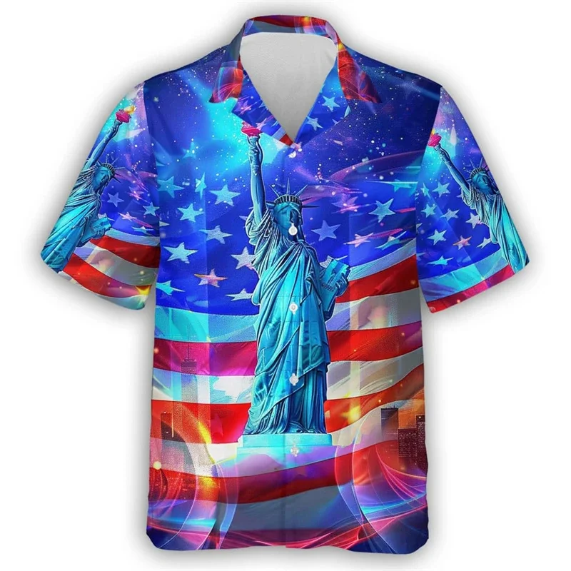 thumbnail image 1 of Camisa hawaiana con estampado 3D de águila y ganado para hombre, diseño gratuito de soldado con bandera de EE. UU., camisas hawaianas con solapa informal, blusa de manga corta, 1 of 5