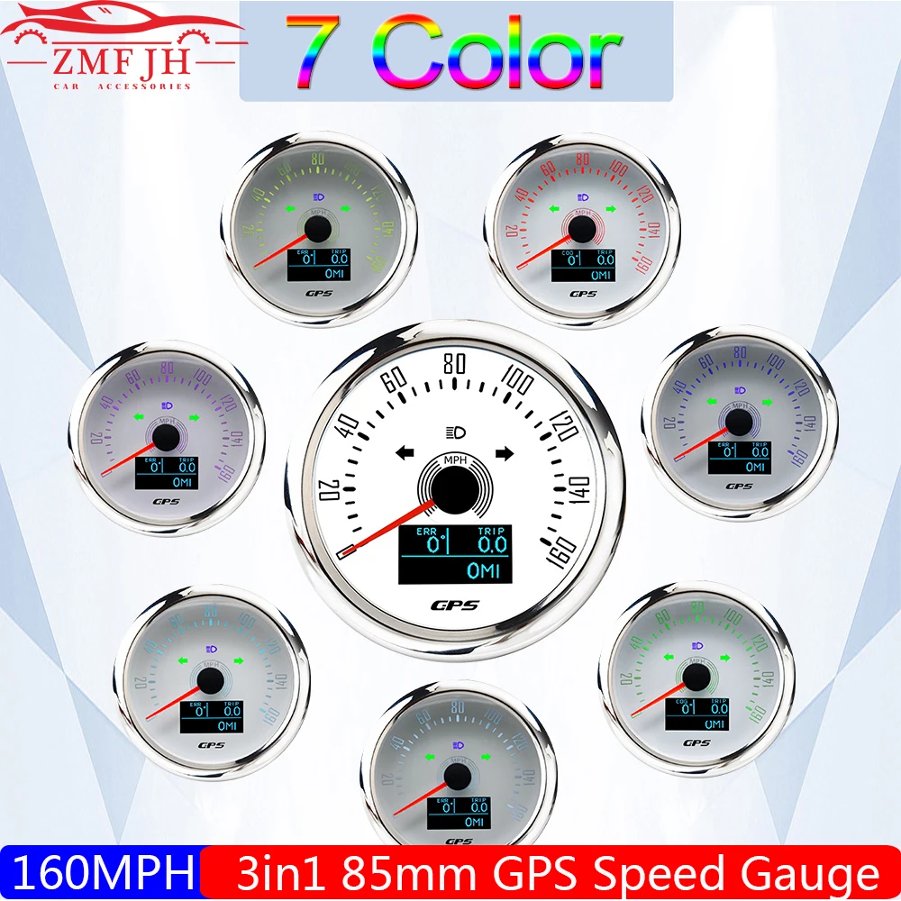 

160MPH 85mm GPS Speedometer With Antenna For Motorcycle Yacht Boat Car Waterproof Odometer Trip ODO COG 9-32V 7 Color