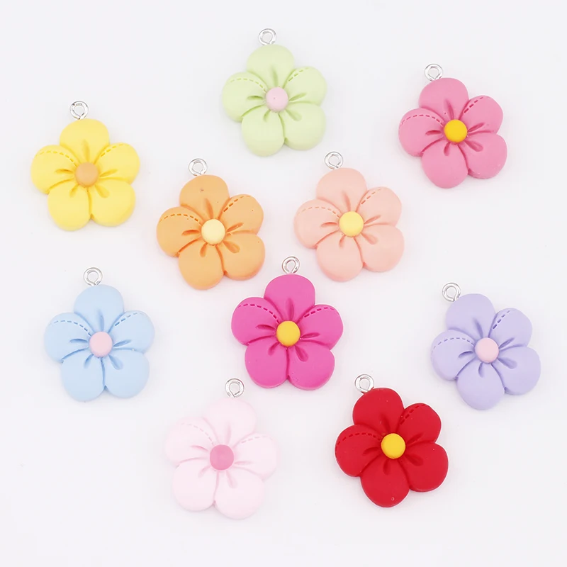 10pcs 23mm Matte Flowers Resin Charms Pendant Drop Charms for Earrings Necklace Jewelry Making Supplies Diy Keychain Findings
