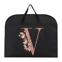 Dustproof Rose Print Garment Bag with 26 Letters Design - Hanging Closet Organizer Cover (8rose gold V)