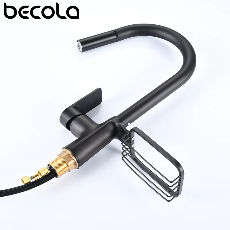Becola Preto Torneira Da Cozinha Duas Funções Único Punho Pull Out Mixer Torneiras Torneira Pulverizador Fluxo Rotação Pia Tap