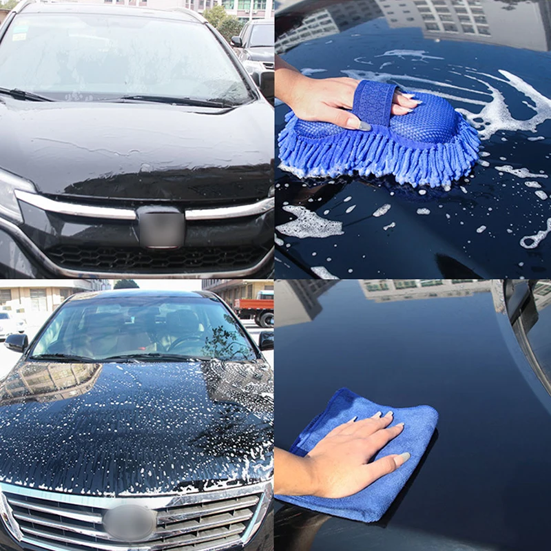 SEAMETAL Blue Microfiber Chenille Car Wash Sponge Care Washing Brush Pad Cleaning Tool Auto Washing Towel Gloves Car Wash Care 5