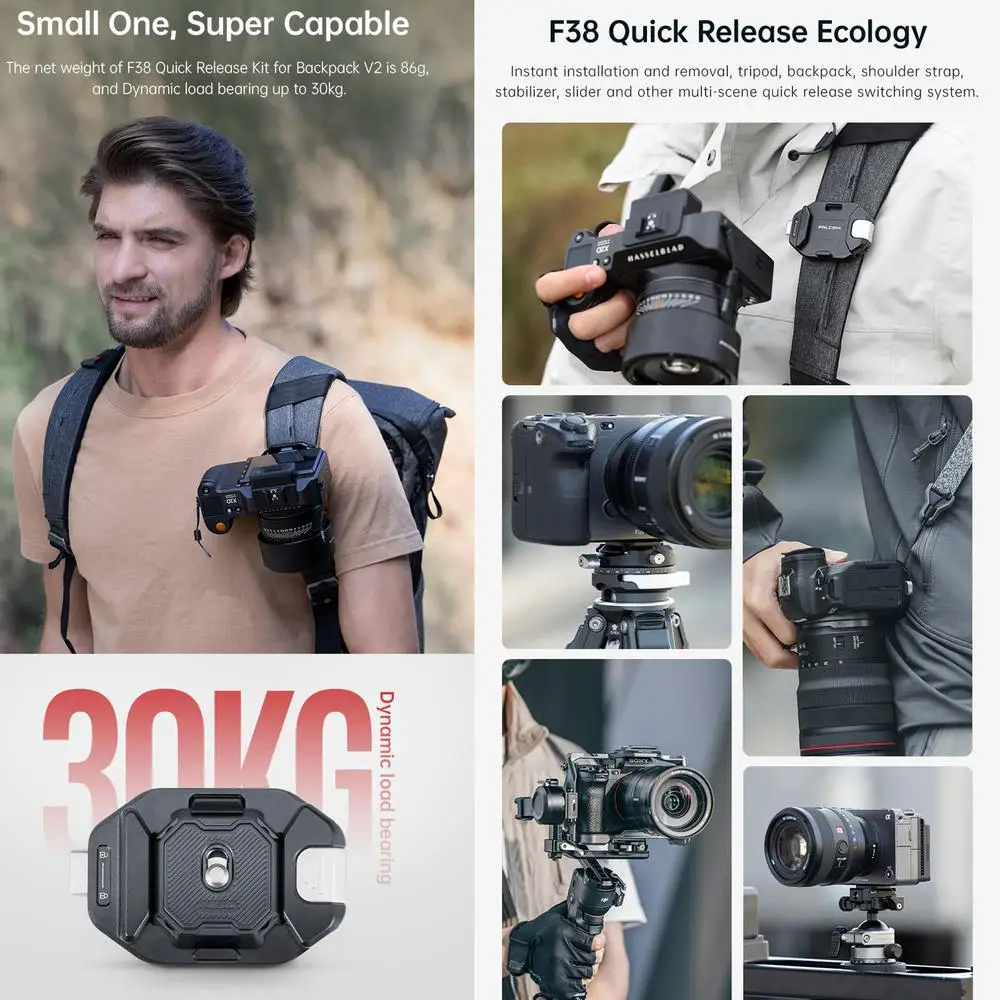 F38B3802 Quick Release Plate Kit for Backpack Straps V2,MAX. Payload 30kg Tripod