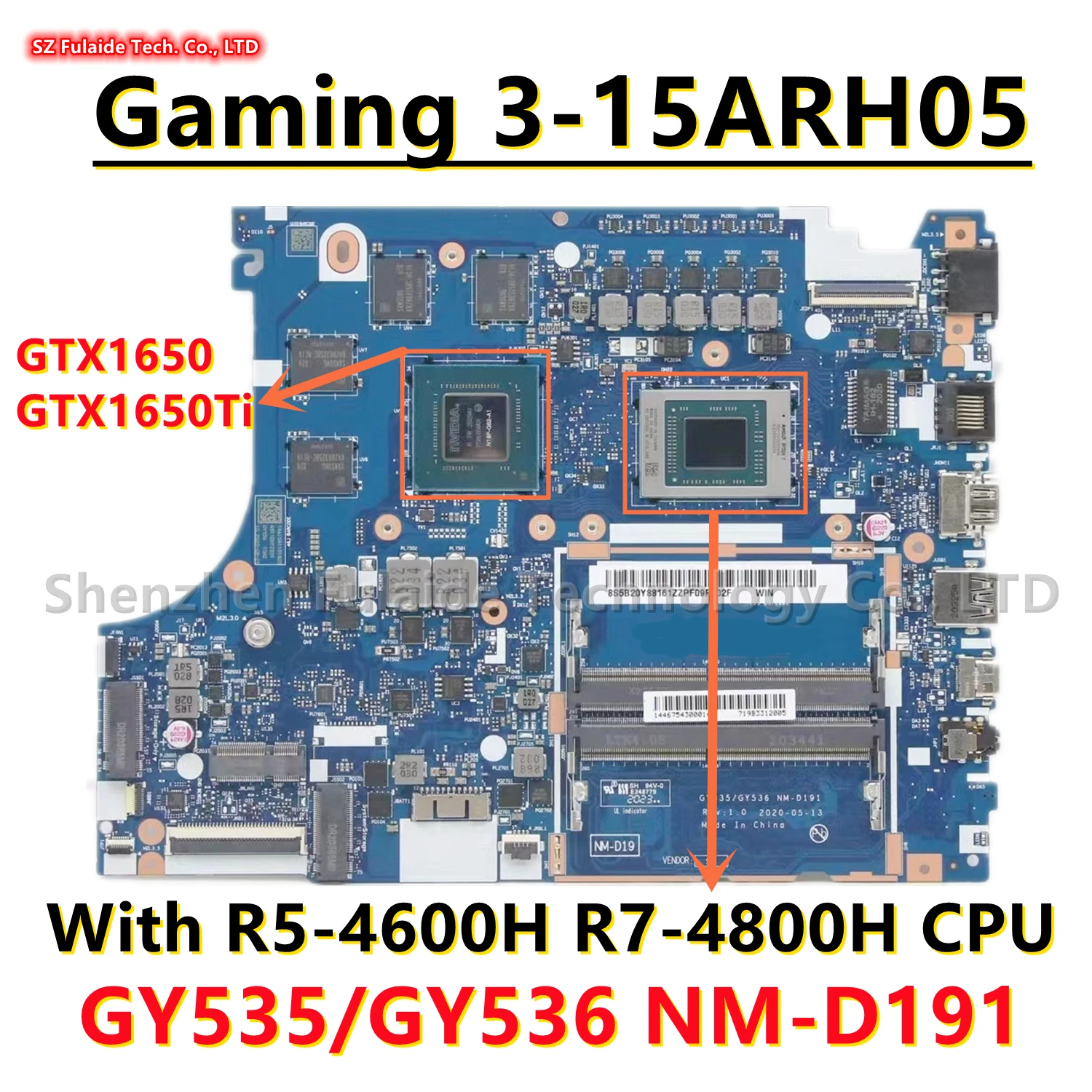 

NM-D191 For Lenovo Ideapad Gaming 3-15ARH05 Laptop Motherboard With R5-4600H R7-4800H CPU GTX1650 GTX1650Ti 4GB GPU 100% Work