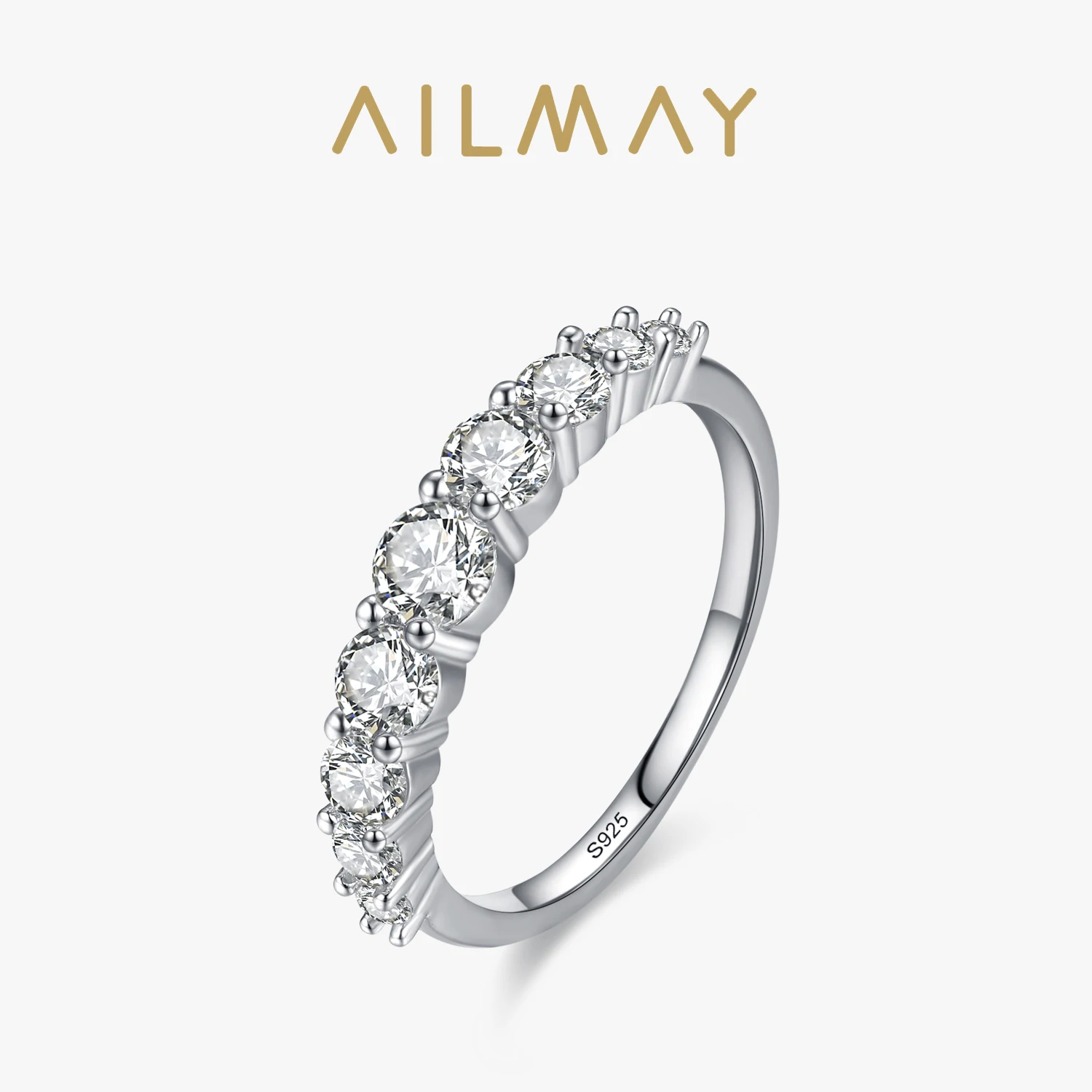 Ailmay 리얼  럭셔리 스파클링 라운드 클리어 지르콘 손가락 반지 여성을위한 약혼 기념일 보석 선물