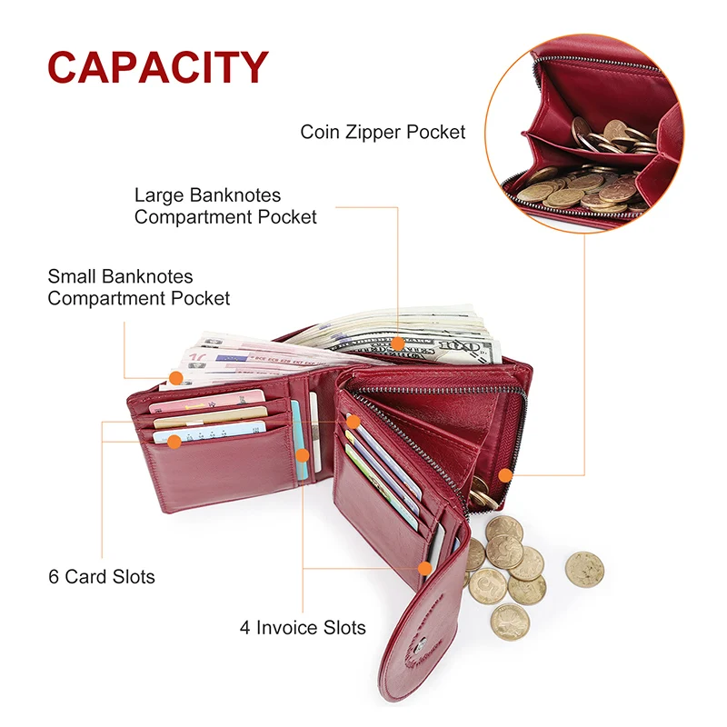 Contact'S Small Wallet Women Genuine Leather Cowhide Fashion Ladies Wallets Zipper Cute Coin Purse for Woman
