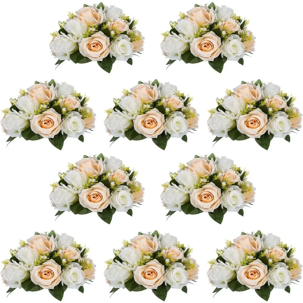 

15 Heads Plastic Roses With Base Artificial Flower Decoration Pcs of 10 Fake Flower Ball Arrangement Bouquet Home Decor Wedding