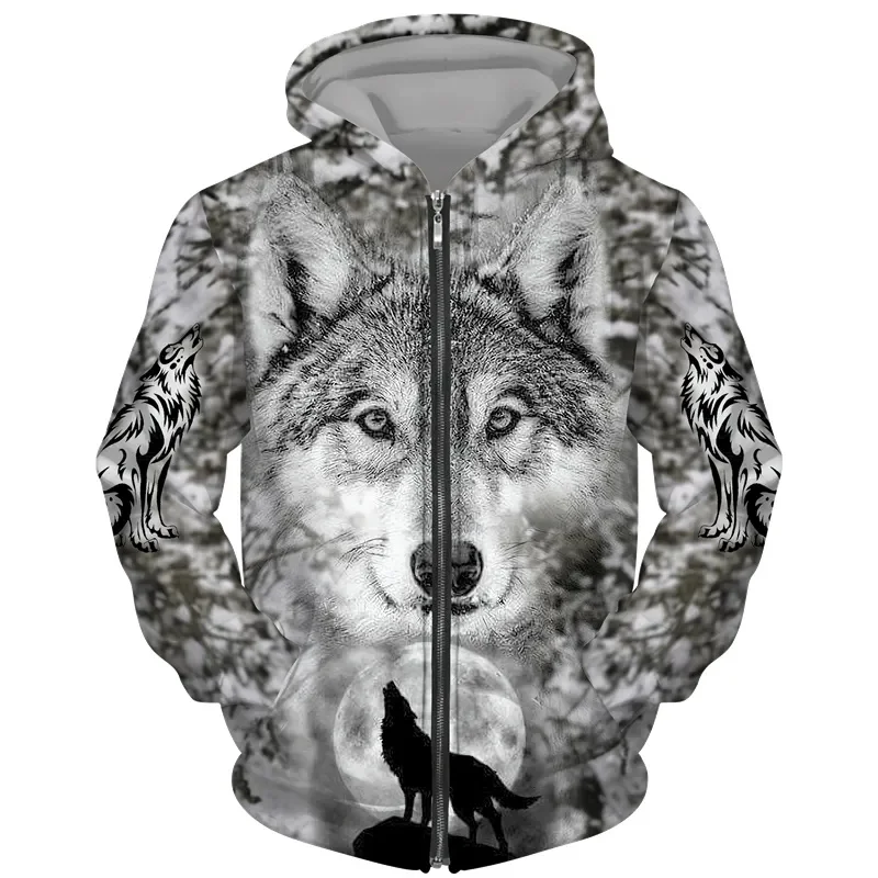 thumbnail image 1 of Sudadera con capucha y cremallera con estampado 3D de lobo y animal genial para hombre y mujer, moda urbana, jersey de gran tamaño para niños, talla europea Y2K, 1 of 5