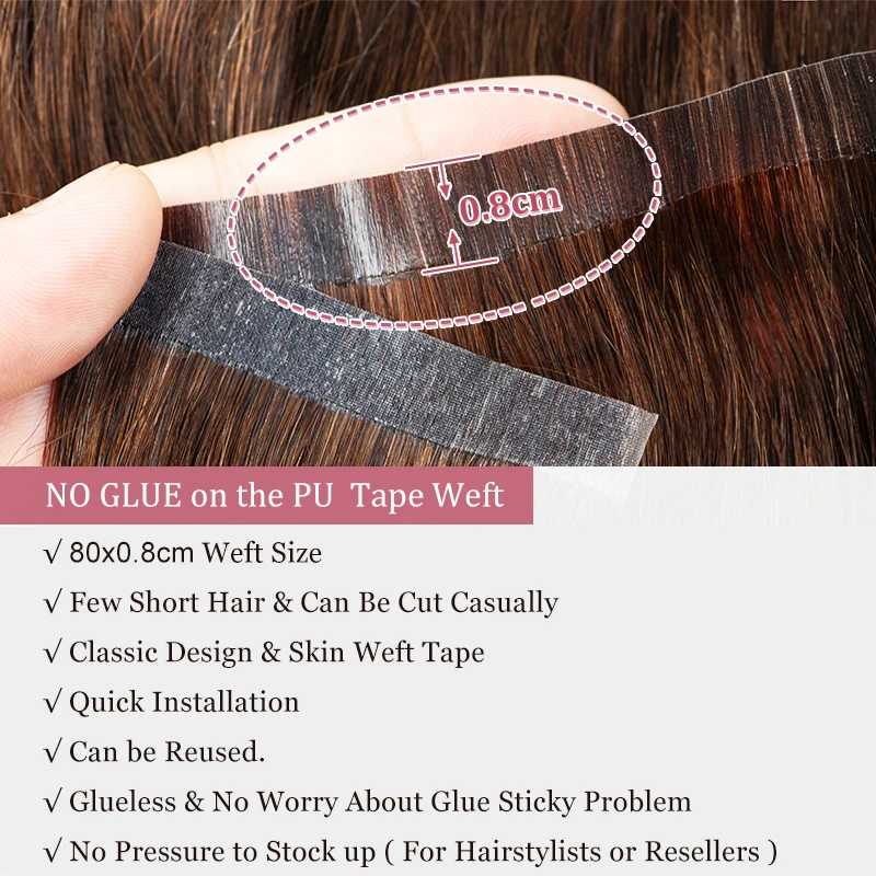 Human Hair Extensions Seamless Natural Tape Weft Long PU Skin Weft Tape 80cm Long Bundles