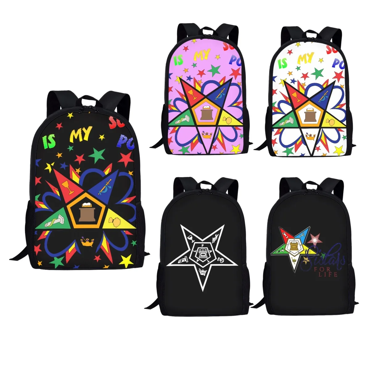 

School Bag for Teenager OES Style Order Of The Eastern Star Emblem Student Backpacks Large Capacity Women Men Book Bags Mochila