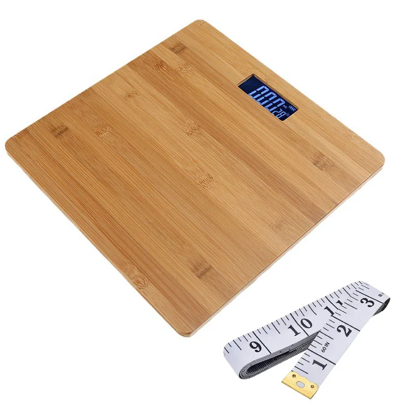 Wood Bathroom Smart Body Fat With 60 Inch Soft Measuring Tape LED Digital Weight USB Charging Household Scale_voghion.com