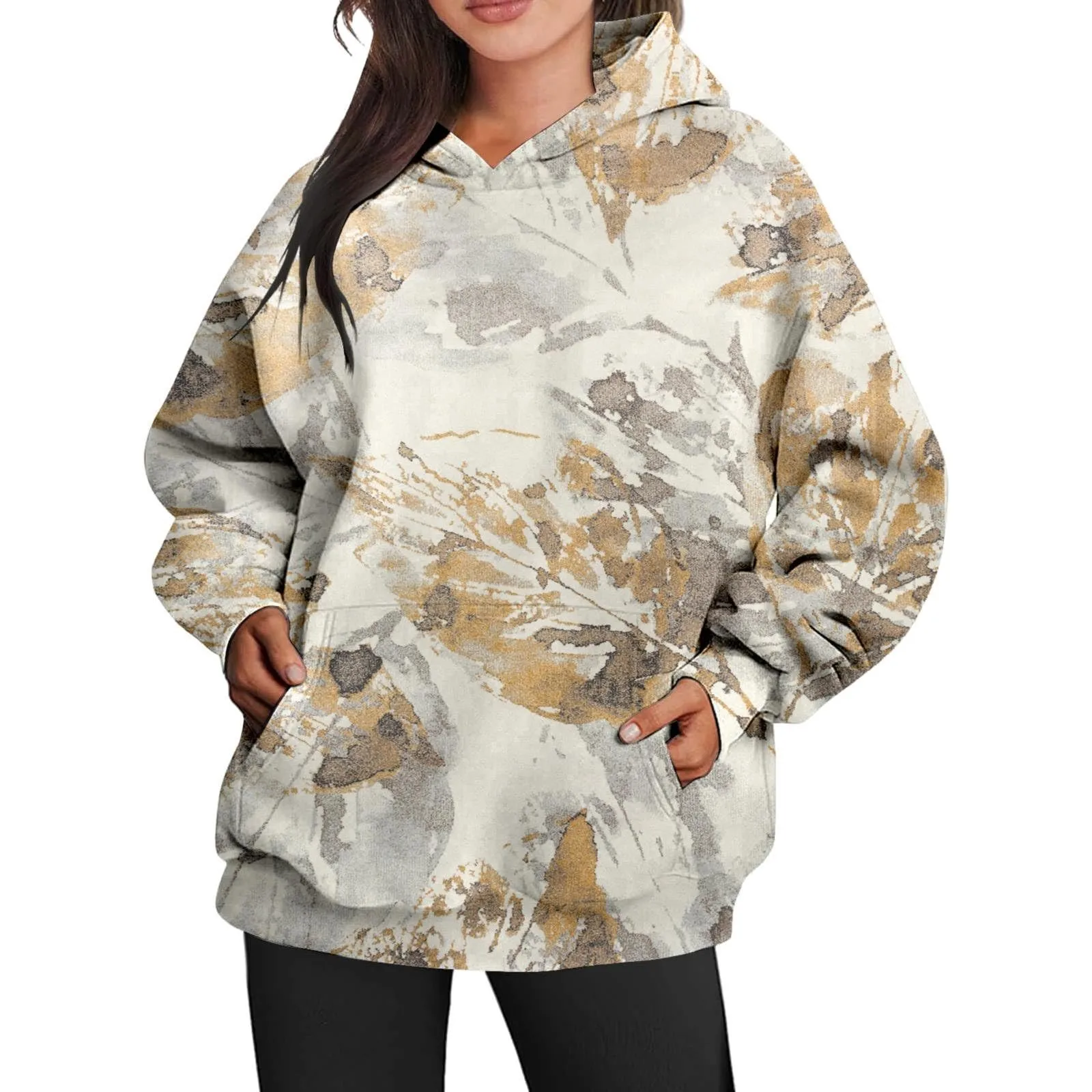 

Womens Hoodie Fall Maple Leaf Print Fleece Pullover Vintage Hooded Sweatshirts Women Coat Ladies Loose Clothing Ropa De Mujer