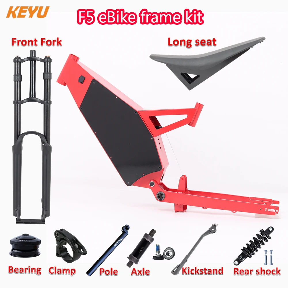 Diy eBike Frame F5 kit + long motorcycle seat + Front fork kit set for enduro ebike stealth bomber electric bike parts
