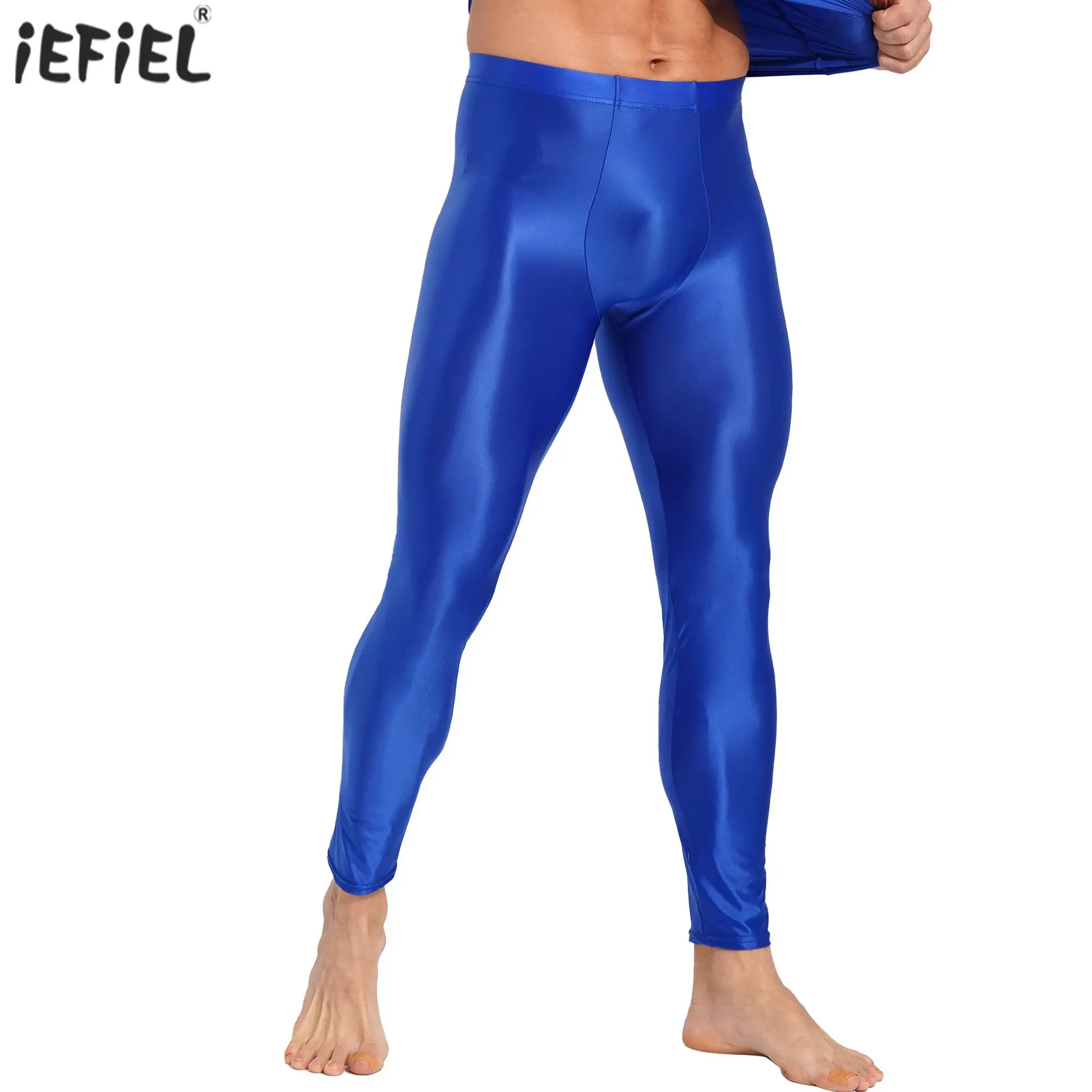 남성용 광택 단색 레깅스, 신축성 허리띠, 스키니 바지, 요가 운동, 달리기, 체육관, 피트니스
