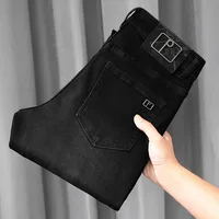 Black Gray Jeans Men's Thick Autumn 2024 New Denim Clothing Casual Stretch Slim High-End Fashion Brand Trousers 1