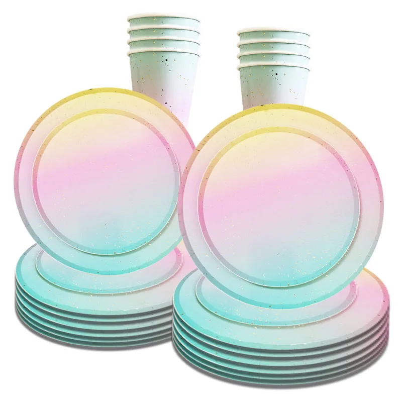 8 Guests Rainbow Disposable Tableware Set Rainbow Napkins Plates Cups Adult Happy Birthday Party