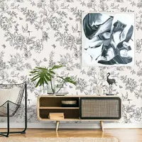 Grey Floral Birds Wallpaper Peel And Stick Leaves Contact Paper Removable Self Adhesive Wallpaper For Cabinets Walls Decorative 2