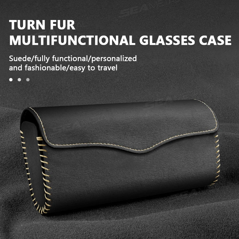 Suede Car Glasses Case Magnetic Sun Visor Holder