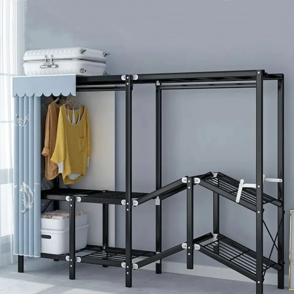 Cloth Wardrobe Fabric Wardrobe Folding Wardrobe Installation-Free Foldable Closet with Screen Curtain Simple Durable Steel Frame Dustproof Shelf