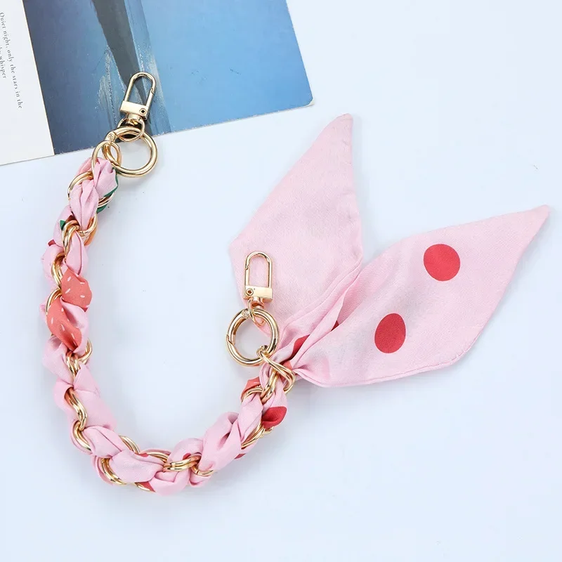 Woven Silk Scarf Double Buckle Wrist Strap with Mobile Phone Lanyard
