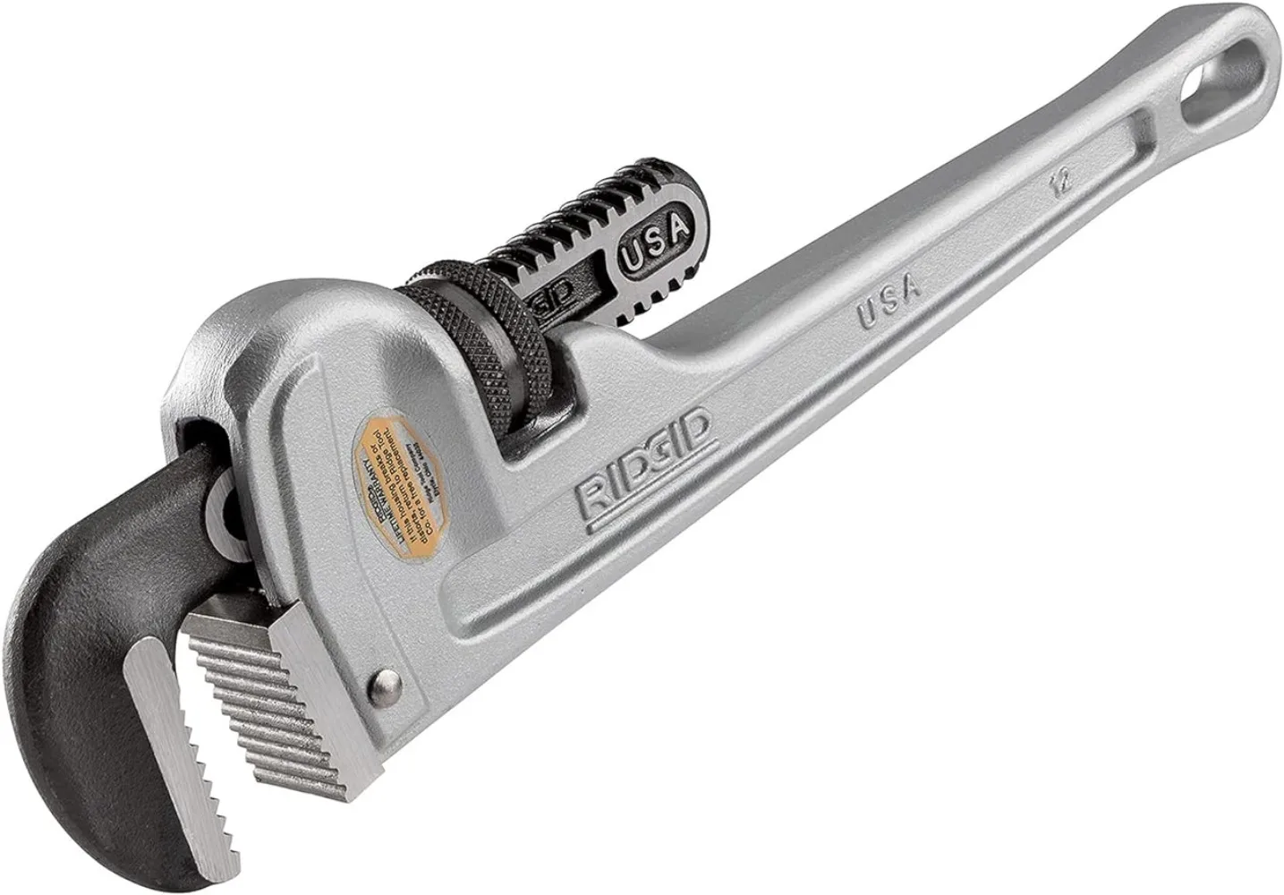 

Алюминиевый прямой трубный ключ RIDGID 47057, прочный Сантехнический ключ 12 дюймов с самоочищающимися нитями и челюстями крючка